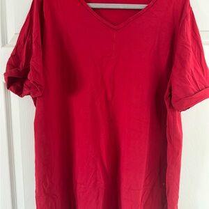 Vibrant Red V-Neck T-Shirt by Earthaddict